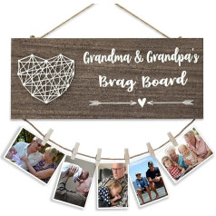 Vecmāmiņa un vectētiņš Brag Board Vecmāmiņas dāvanas Hanging Photo Grandchildren Picture Holder Wall Decoration Funny Gift for Grandma Grandpa from Granddaughter Grandson (Deep Colour)