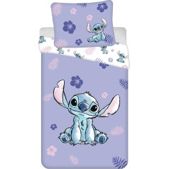 Jerry Fabrics Lilo and Stitch Bērnu divpusējā gultasveļa ar ziediem Violeta segas pārvalks 140 x 200 cm, spilvendrāna 70 x 90 cm, 100% kokvilna