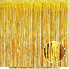 Ohiyoo Pack of 5 Gold Tinsel Foil Fringe Curtain, 1.0mx2.5m Sparkle Metallic Foil Fringe Curtains, kāzu, Ziemassvētku rotājumi (Sparkle Gold)