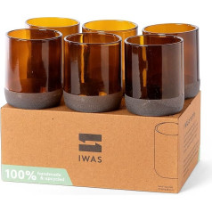 IWAS Upcycled Drinking Glasses, Reddish Brown 250ml, Pack of 6, Sustainable Water Glasses, Eco-Friendly Brown Glasses for Home, Recycled Glasses