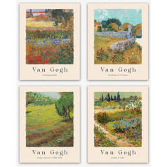 Van Goga sienu rotājumu komplekts no 4 lauka un dārza rotājumiem Estētisks/Farmhouse in Provence sienas dekori/Farmhouse Decor dāvanu komplekts - Vincent Van Gogh Vintage plakāts un retro guļamistabas dekori (20 cm x 25 cm)