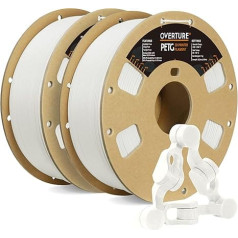 OVERTURE PETG filaments balts 1,75 mm, 2 kg spole, izturīgs PETG filaments 3D printeriem (balts + balts)