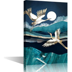 Abstact Midnight Crane Bird Poster Painting Wall Art Home Decor Print on Canvas Modern Artwork for Bedroom Living Room Office Decoration Stretch and Framed Ready to Hang, 30 x 45 cm