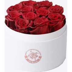 Dekun Rose Box Round Eternal Rose Box - 12 saglabātas rozes sarkanas kastē izturīgas 1-3 gadus - dāvanas mātei draudzenei sievai sievai vecmāmiņai; Dzimšanas diena Valentīna diena Mūžīgais zieds (balta kaste un sarkanas rozes)