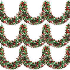 Xinnun 39,4 pēdas Ziemassvētku Tinsel Garland Shiny Party Tinsel Garland Metallic Tinsel Tree Garland Ziemassvētku Tinsel Garland Hanging Decoration (sudraba, sarkana un zaļa)