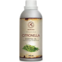 Citronellas eļļa - 500 ml - Cymbopogon Winterianus - dabīga, tīra citronellas ēteriskā eļļa skaistumkopšanai - aromterapijai - smaržu lampai - difuzoram - pirtij - telpu aromātam - ķermeņa kopšanai