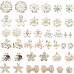 WANDIC Rhinestone Pearl Embellishments 40 gab Rhinestone Flower Buttons Faux Pearl Embellishments rotaslietu izgatavošanai Kāzu ballīšu dekorēšanai