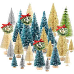 Kuuqa Mini Sizala sniega sals Ziemassvētku eglītes pudeles suku koki Plastmasas ziemas sniega ornamenti Tabletop koki ar Merry Christmas burtiem Xmas Party Home Party Diorama Models