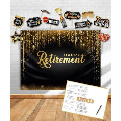 Laimīgu pensionēšanās ballīti Dekorācijas Backdrop | Pensionēšanās dāvanu parakstu dēlis | Foto stends rekvizīti Black & Gold Party Supplies | Jumbo apsveikuma kartiņa viesu grāmata vīriešiem, sievietēm, kolēģiem