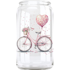 Toasted Tales Hearts&Love Pretty Pink Bike - 16oz Cute Can Jar meitenēm, sievietēm vai vīriešiem, Valentīndienas dāvana vai ikdienas lietošanai saldētai kafijai vai sulai - dāvanu kastīte.