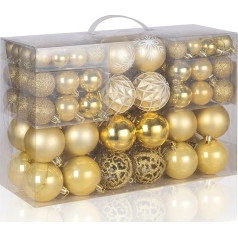 Ziemassvētku Baubles Zelta, 100 gab. 3, 4 un 6 cm diametra Ziemassvētku Baubles Nesalaužamas spīdošas spīdošas Ziemassvētku eglīšu bumbas Ziemassvētku eglīšu dekorēšanai Plastmasas Ziemassvētku bumbiņas svētkiem, kāzām,