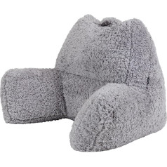 Icon Teddy Bear Backrest Reading Cushion, pelēks, pūkains lasīšanas spilvens ar pupiņu maisu pildījumu, lasīšanas spilvens gultai, muguras atbalsts ar rokturi pārnēsāšanai