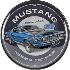 Nostalgic-Art Retro sienas pulkstenis, diametrs 31 cm, Ford Mustang - 1969 Mach 1 Blue - dāvanu ideja Ford aksesuāru faniem, oriģināls licencēts produkts (OLP), liels virtuves pulkstenis, vintage dizains