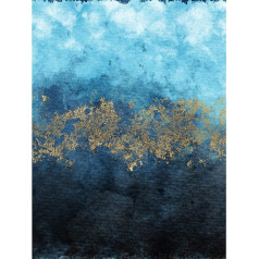 Abstract Blue and Gold Watercolour Large Wall Art Print Canvas Premium Plakāts Abstraktā zila akvareļkrāsa siena