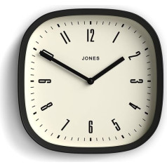 JONES CLOCKS Kvadrātveida retro sienas pulkstenis no augstas kvalitātes akrila The 'Marvel' melnā krāsā, 25 x 25 x 5 cm