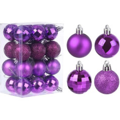 uxcell 24 Pieces Purple 1.5 Inch Christmas Baubles Ornaments Shatterproof Ornaments Hanging Balls for Christmas Trees, Wedding, Party Decorations