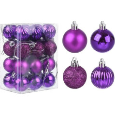 uxcell 24 Pack Purple Shatterproof Hanging Baubles for Christmas Trees Wedding Party Decorations 3cm