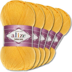 Wohnkult Alize 5 x 100 g Cotton Gold Premium Wool | 39 krāsas Vasaras vilnas dzija adīšanai Amigurumi (216 | Dzeltena)