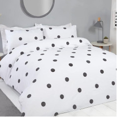 Sleepdown Polka Dots Circles White Charcoal Soft Cosy Easy Care Luksusa segas pārklājs ar spilvendrānām - divvietīgs (200 cm x 200 cm)