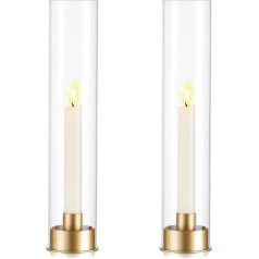 Hewory zelta stikla cilindra sveču turētājs Taper Candle: Svečturi: 30 cm augsts svečturis zelta krāsā, 2 metāla sveču turētāji ar stikla cilindru bez pamatnes Ziemassvētku dekorēšanai ēdamgalds.