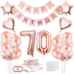 Braleto 70. laimīgās dzimšanas dienas dekorēšanas komplekts, 27 gabaliņi Rose Gold Party Foil Balloon 70 dāmām Rozā ziedu baloni Banner Hanging Decorations 70 gadus vecas dzimšanas dienas svinību piederumi fons