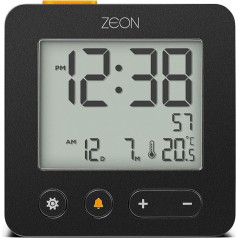 ZEON Digitālais nakts modinātājs ar pozitīvu LCD displeju, funkciju Snooze, fona apgaismojumu un temperatūras, dienas un datuma rādīšanu melnā krāsā, darbināms ar akumulatoru CE4557