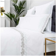 COTTON ARTean 100% kokvilna, izšūta, Percale, 200 diegu saskaitīšana, Zuyana II, balts segas komplekts 150 x 190/200 cm, Percale, 100% kokvilna