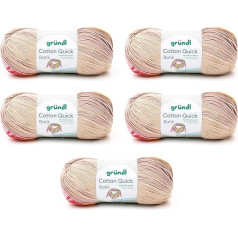 Gründl Wolle Cotton Quick Batik Adāmadatas dzija (Gradient dzija no 100% kokvilnas, Oeko-Tex sertificēta, 100 g/260 m, adatu izmērs: 3-4, 5 x 100 g), bēšs/brūns/rozā/apelsīnu krāsā