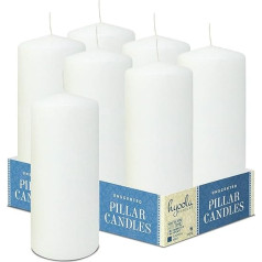 Hyoola White Pillar Candles 7,5 x 17,5 cm - Nekoncentrētas sveces, lielas - 6 sveces, ar ilgu degšanas laiku, ražotas ES