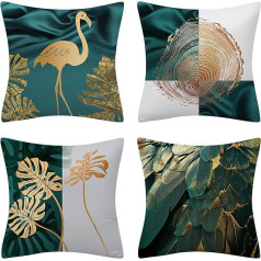 Fullfun Swan Peacock Feathers Cushion Covers Poliesters Square Cushion Covers with Invisible Zipper for Sofa Couch 50x50cm Teal Blue Gold Pack of 4