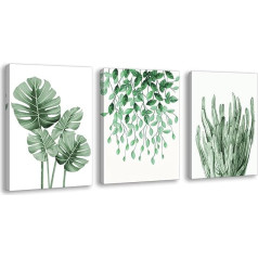 Plant Wall Art Leaf Prints - Tropical Nursery Canvas Pictures, Modern Botanical Monstera Artwork, Minimalist Green Foliage, Paintings, Plakāts, Ierāmēts, 12 x 16 collu