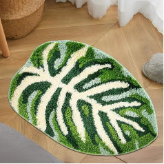 Airener Green Leaf Mat, 17 x 24 collu neslīdošas plaukstas formas liels simpātisks Monstera vannas paklājs, super absorbējošs vannas paklājs, mazgājams vannas istabas paklājs guļamistabai, vannas istabai, durvīm