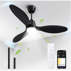 BLITZWILL Ceiling Fan with Lighting, Diameter 132 cm App Control & Remote Control Ceiling Fans with Light LED, 6 Speeds, 3 Colours Dimmable, Quiet DC Motor, Summer/Winter Operation, Timer