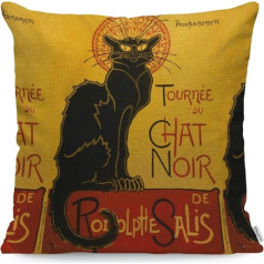 WONDERTIFY Melns kaķis spilvenu pārvalks Funny Toulouse-Nouveau Chat Noir Cute Lautrec Dekoratīvie Throw spilvenu pārvalki dīvānam Gulta Dīvāns spilvenu pārvalks Vintage 45x45cm