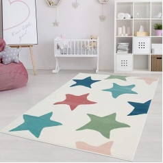 paklāju pilsēta Bērnu paklājs Runner Flat Pile Inspiration with Stars in Pastel Blue Pink Green Cream for Children's Room Izmērs: 80 x 300 cm