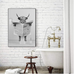 LYBOHO Black White Scottish Highland Cow Bathroom Pictures Funny Animal in the Vanna Canvas Pictures for Living Room Bathroom Bedroom Decorative Frameless (1 gabals-50 cm x 70 cm, GDN1)