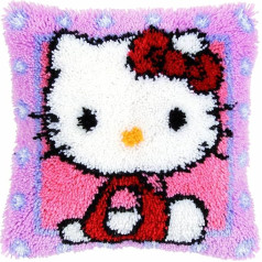 Vervaco mezglošanas spilventiņu komplekts Hello Kitty mezglošanas komplekts paklāja mezglošanai, audekls, balts, 40 x 40 x 0,3 cm