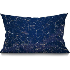 BGBDEIA Zvaigžņu karte Spilvenu pārvalks 30 x 50 cm Pilsētas zvaigznājs nakts debesīs Nebula Taisnstūra formas spilvenu pārvalki Mājas Dekoratīvie kokvilnas lina metamie spilveni gultai Dīvāns Zils Zelts 30 x 50 cm