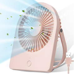 TOVE KNIGHTY USB galda ventilators, galda ventilators ar 3 ātruma līmeņiem, kluss ventilators, portatīvs ventilators birojam, mājai, guļamistabai, automašīnai, kempingam, rozā krāsā