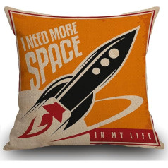 Smooffly Rocket Cushion Cover I Need More Space Square Throw Cushion Cover Home Decor for Sofa Couch Car Bedroom Living Room Decor 18 x 18 Inch Black Red Yellow 18 x 18 Inch