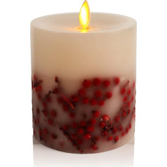 Luminara Moving Flame Red Berry Inclusions LED Pillar Recessed Edge Smooth Wax Unscented (4,5 Inches)