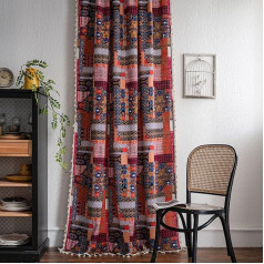 USTIDE 1 panelis Boho Patchwork aizkars Rod Pocket Light Reducing aizkars guļamistaba / dzīvojamā istaba Landscape Rustic Multicolor Etniskās aizkars 84 collu garš