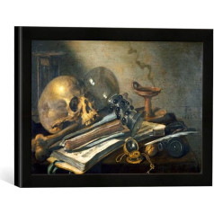 Ierāmēta Pieter Claesz Vanitas klusās dabas mākslas darbu reprodukcija augstas kvalitātes ar rokām darinātā rāmī 40 x 30 cm Matt Black