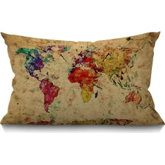 BGBDEIA Farmhouse Dekoratīvie āra spilvenu pārvalki dīvānam Dīvāna gulta Retro pasaules kartes spilvenu pārvalks Modern Decor Cushion Cover 30x50cm 30x50cm 30x50cm