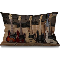 BGBDEIA Cushion Cover Guitar Bass Music Music Instruments Strings Cool Performance Board Taisnstūrveida Throw Pillow Covers for Couch Sofa Home Decor Cotton Linen 30x50cm