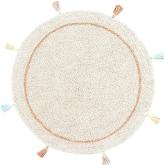 Happy Decor Kids - Mazgājams paklājs no Colored Sun kolekcijas ar daudzkrāsainām detaļām. Izgatavots ar rokām no 100 % dabīgas un pārstrādātas kokvilnas. Diametrs: 120 cm.