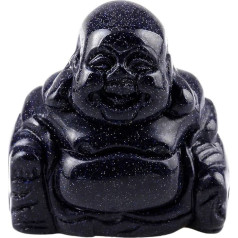 Nupuyai Blue Sand Quartz Healing Crystal Lucky Buddha Statue, Pocket Stone Laughing Happy Buddha Figure Ornament mājas birojam