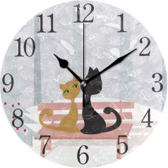 Mnsruu Cat Round Wall Clock Oil Painting Silent No Ticking for Bedroom Living Room Office School Home Decor