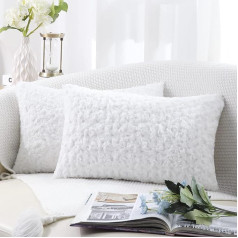 decorUhome Pure White Fur Cushion Covers 3D Rose Pattern 2 Pack Dekoratīvs mākslīgās kažokādas spilvenu pārvalks dīvānam 30x50cm 2 Pack