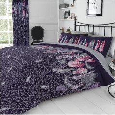 Gaveno Cavailia Printed Feathers Duvet Luxury Super Soft Feather sega sega Cover Poly kokvilnas Easy Care komplekts ar atbilstošu spilvens Case Purple King Size gultas piederumi 50 Purple King Size